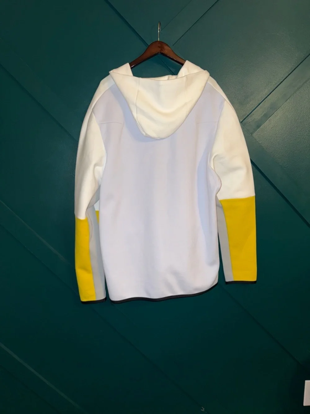 Nike White Hooded Windbreaker with Yellow Sleeve and Chest Accents